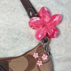 Pink Flower Claw Clip For Purse With Flower Bag Charm Combo